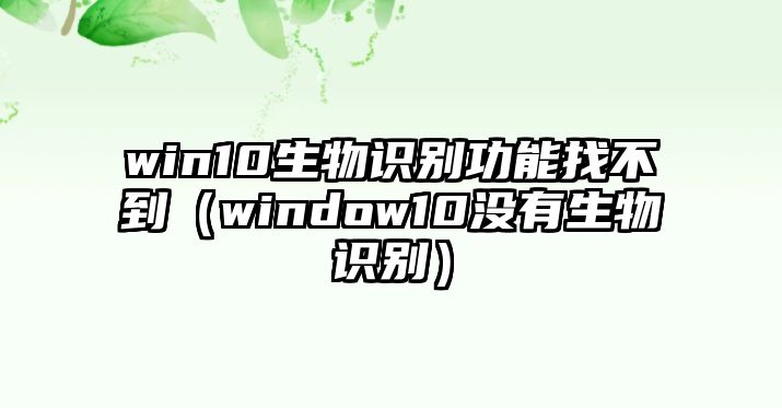 win10生物識別功能找不到（window10沒有生物識別）